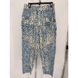 Free People Indigo‎ Block Print Drawstring Linen Blend Pants Size S